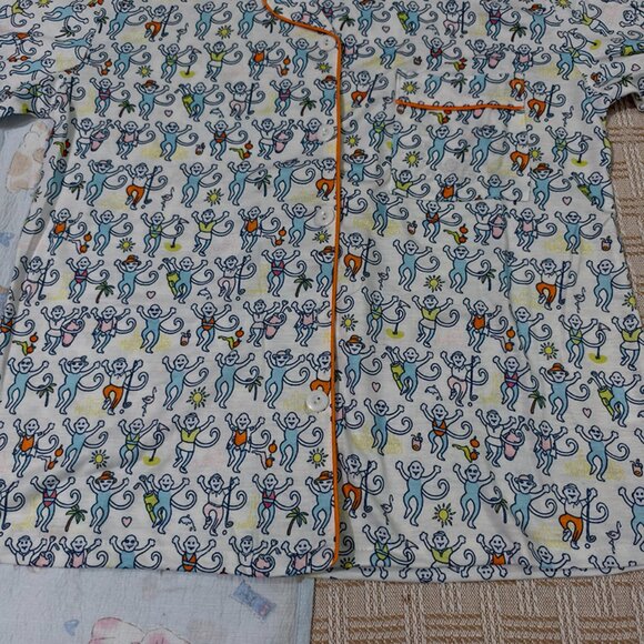Roller Rabbit Cartoon Monkey Print Pajama Set - Picture 7 of 8